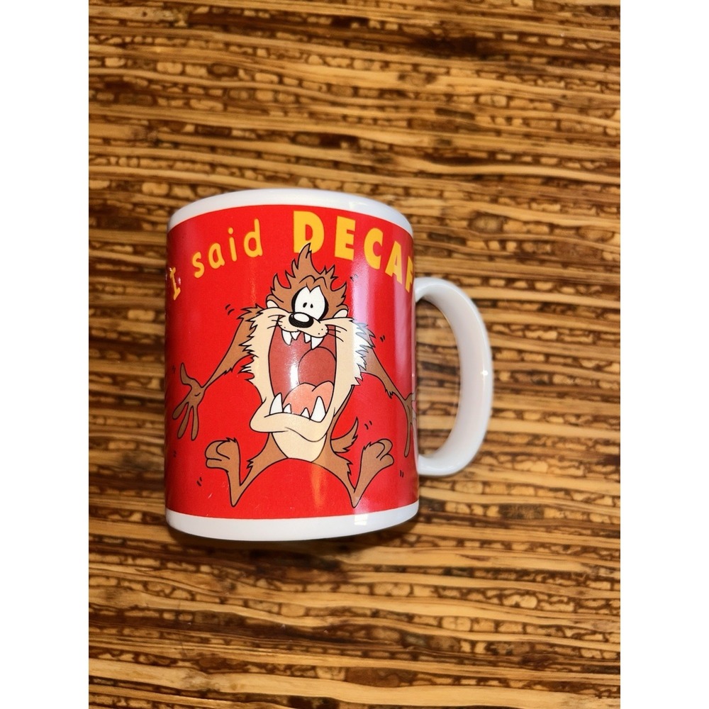 Vintage 1999 Looney Tunes Taz Tasmanian Devil I Said Decaf Red Coffee Mug 31839‎